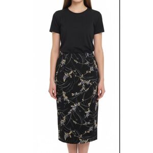 NWT Vintage 90's Hillard Hanson Floral Skirt Women's XL Black Midi‎